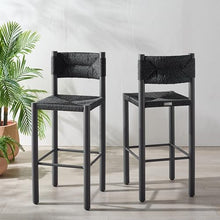 SAFAVIEH Couture Outdoor Patio Furniture Collection - Romona Tropical Bar Stool Set of 2, Black Woven Rattan Design, 30-Inch, Fully Assembled (CPT4001A)