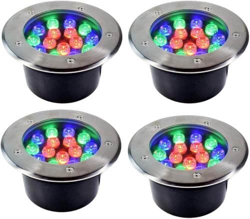 4PCS Outdoor Buried Lights - 110V Ground LED Landscape Lamp, Round Recessed Courtyard Floor Lamp, RGB Color Underground Light LED, IP67 Waterproof Walkover Led Lights ( Color : RGB (Red/Green/Blue) ,