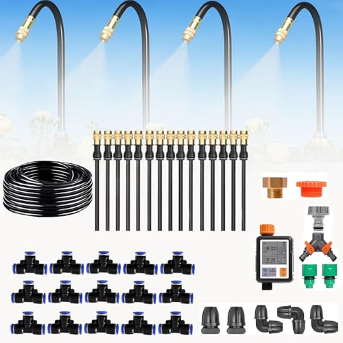 YLANMEI Irrigation System Kit, 360° Adjustable Garden Automatic Irrigation System, Fogging Irrigation Kit, Sprinkler System for Outdoor Plants, for Garden, Yard, Lawn, Greenhouse,50m/164ft+Timer
