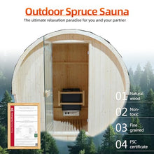 AMOCANE Outdoor Barrel Steam Sauna 2-4 Person, Canadian Spruce Wooden Saunas Room for Home, Traditional Backyard Spa with 4.5 KW TOULE Heater, Rocks, Bucket, Waterproof System (70.87”x 59.05”x 70.87”)
