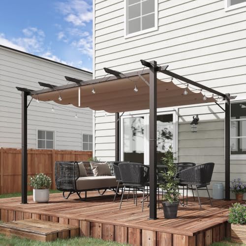 Retractable Patio Pergola with Adjustable Canopy for Backyard Gatherings, Versatile Shade Shelter with Sliding Rails for Poolside Dining, Weather-Responsive Arbor with UV-Shielding for Garden Parties