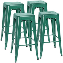 ZDXY 30 Inches Metal Bar Stools Breakfast Stool Kitchen Chair for Counter Height Indoor-Outdoor Modern Stackable Industrial Stools with Square Seat, Set of 4 (Green)