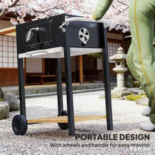 Portable Charcoal Grill with Foldable Side Table and Storage Shelf, Compact BBQ Grill with Wheels and Thermometer, Outdoor Cooking Grill for Backyard Patio Camping Tailgating (Black1)