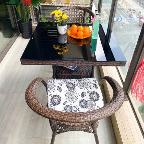 Dalumian 3 Pieces PE Rattan Wicker Chairs with Table, Patio Dining Set with Square Tempered Glass Table and 2 Stackable Rattan Chairs, Outdoor Garden Furniture Sets for Porch Backyard Lawn(D:80cm)