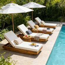 Merax 4 PCS Acacia Wood Outdoor Chaise Lounge, Teak Finish Patio Recliner with Cream Water-Repellent Cushion, 79.6" L x 29" W, 300 lbs Capacity, for Poolside Deck Garden
