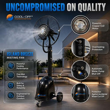 Cool-Off Island Breeze Oscillating Misting Fan, 3 Cooling Speeds with 12 Gallon Tank, Adjustable Height, Art Deco Pedestal Fan for Backyards, Patios and More, 26 Inch, Black