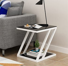 NRFJFOP Living Room Sofa Side Table Cabinet Corner Z-Shaped Small Coffee Tempered Glass Square