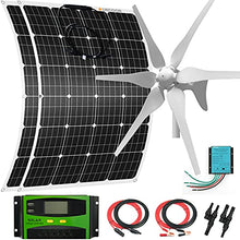 640 Watts Solar Wind Turbine Generator Power Kit: 1pc 400 Watt Wind Turbine + 2pcs 120W Flexible Mono Solar Panels Off Grid for Homes Roofs RV Bendable