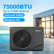 MICOE 75,000 BTU Pool Heat Pump, Inverter Pool Heater for 21,000 Gal Pools