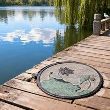28 in Manhole Cover, Well Covers for Yard Decorative, Stepping Stones Outdoor Lotus Leaf and Lotus Relief Pattern Sandstone Materials