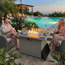 Propane Fire Pit Table, 44" Outdoor Gas Fire Pit with Glass Wind Guard & Waterproof Cover