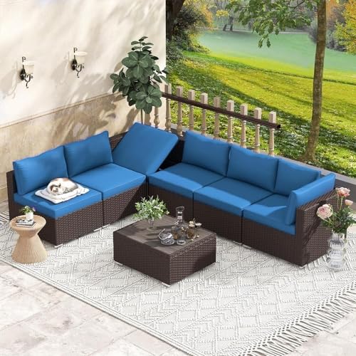 UOPYNE 7 Piece Outdoor Patio Furniture Set | Adjustable All-Weather Wicker Conversation | Coffee Table Included | Ideal for Porch Garden Backyard Use
