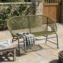 SRECELL Outdoor Wicker Loveseat Patio Furniture, PE Rattan Love Seat with Iron Frame, All-Weather Patio Bench Seating for Backyard, Balcony, Deck, Modern Outdoor Couch No Cushions,Green
