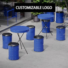 TBJEN Outdoor Club Bistro Bar Sets,Round Metal Paint Bucket Footstool, Furniture, Set, Patio Table and Chair 4 Pieces,Personalized,Industrial Style,Commercial(E)