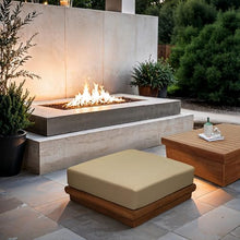 Meridian Furniture 111Tan-Ott Mirella Collection Modern | Contemporary Outdoor Patio Modular Ottoman with Solid Teak Wood Frame, Water Resistant Fabric, 37" W x 38" D x 14" H, Tan
