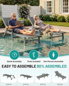 PLUUV Outdoor Pool Chaise Lounge Chairs Set of 4 with Cup Holder, Gray