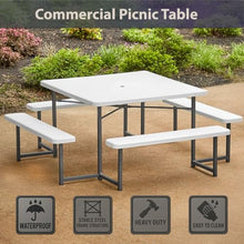 SunSierra 48" Commercial Picnic Table for Schools, Parks & Restaurants – Heavy-Duty Outdoor Table with Attached Benches, Steel Frame & Umbrella Hole – Weather-Resistant Polyethylene