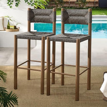 Modway Parkland Outdoor Wicker Bar Stools Set of 2 in Walnut — Bar Height Rattan Patio Stools with Backrest — All-Weather Outdoor Accent Stools for Backyard, Porch, or Balcony