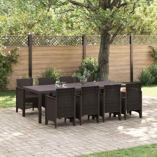 LKJVFCPW 9 Piece Garden Dining Set, Brown Outdoor Patio Furniture, Rectangular Table and 8 Comfortable Chairs for Backyard, Terrace, and Lawn Seating