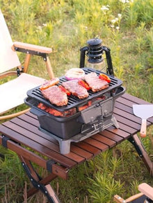 Charcoal Grills, Barbecue Grill, Portable Mini Charcoal Grill Desk Tabletop Outdoor All Cast Iron Smoker Grill for Picnic Garden Terrace Camping Travel