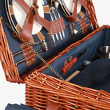 Wicker Picnic Basket for 4 Persons with Waterproof Picnic Blanket, Picnic Set for Family with Insulated Cooler Bag and Cutlery, Willow Picnic Hamper Basket for Camping, Wedding