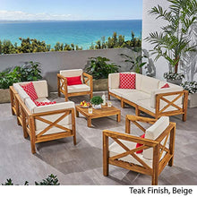 Great Deal Furniture Outdoor 8 Seater Acacia Wood Sofa and Club Chair Set, Teak Finish and Beige