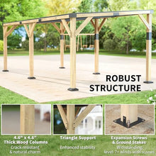 10' x 20' Wooden Gazebo, Hardtop Lean to Pergola with Galvanized Steel Sloped Roof, Heavy Duty Wood Carport Grill Gazebo for Patio, Backyard, Garden, Light Walnut