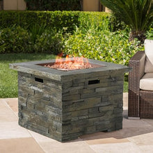 FammyLoft Outdoor Propane Fire Pit Table, 33 Inch Square MGO Concrete Fire Pit with Lava Rocks, Smokless Fire Table for Outside Patio, Garden, Backyard, 40,000 BTU, Tank Inside, Stone Gray