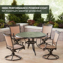 Hanover Fontana 5-Piece Patio Dining Set with Tan Sling Swivel Rocker Chairs and 48" Round Table