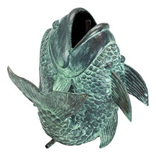 Design Toscano Asian Dancing Koi Fish Piped Statue Fountain Pond Water Feature, Medium, 11 Inch, Real Cast Bronze, Green Verdigris