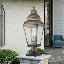 Livex Exeter Collection 2606-01 Transitional Three Light Post-Top Lantern Antique Brass