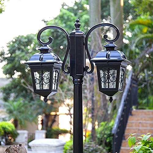 iumLeap 265Cm 2-Head Outdoor Lamp Post Light Apillar Post Light Garden Path Pillar Lamp Ip65 Waterproof Street Light Glass Lantern Courtyard Bollard Path Lamp Pathlighting Po(230cm)