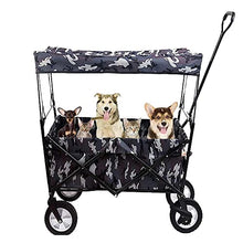 Handcart, Collapsible Folding Wagon Cart with Sun/Rain Shade, Adjustable Extendable Push & Pull Handle, Removable Canvas & Canopy, Large Capacity Trolley for Shopping, Beach, Lawn,Sports/D
