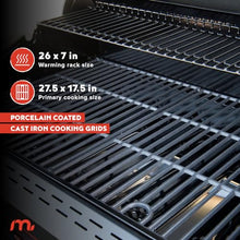 Megamaster Cart 5 Burner Gas Grill, Side Tables with Accessory Hooks, Black