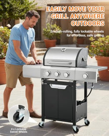 EUHOME 3 Burner Propane Gas Grill with Side Burner, 40,500 BTU BBQ Grill