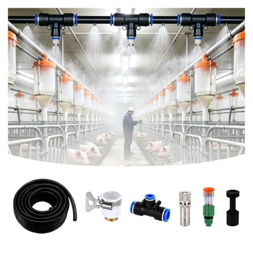 ERRULAN Farm Livestock Cooling & Misting System Kit, Fence Sprinkler Fogger for Heat Stress Prevention, Barn, Dairy & Animal House Irrigation