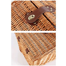 Willow Picnic Basket Set for 4 Persons, Vintage-Style Split Lid Wicker Picnic Hamper with Liner for Camping,Outdoor,Valentine Day,Thanks Giving,Birthday