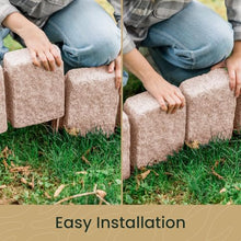 Beuta Landscape Edging | Garden Edging Border | Polyrock Block XL for Lawn Edging, Flower Beds & Yard Edging – 4 Pack | Each Section Has 6 Blocks 48" L x 4" W x 9.5" H | 12 Spikes | Sandstone