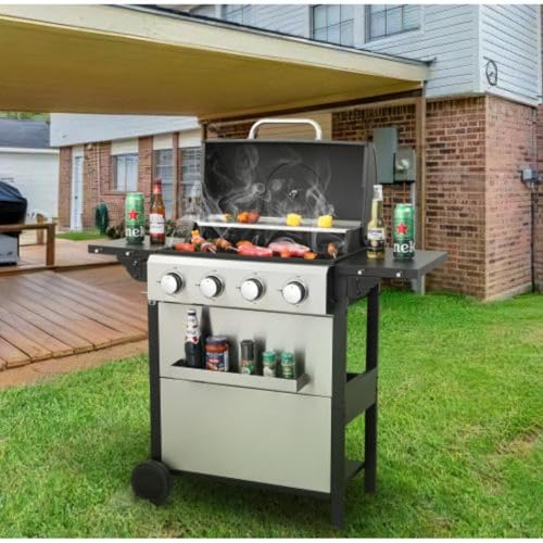 Propane Gas BBQ Grill, Foldable Side Table,with Wire Enamel Cooking Grids,for Patio Garden Outdoor Barbecue