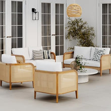Nathan James Twila Bohemian Outdoor Loveseat Rattan Patio Sofa Light Acacia Wood/Linen White