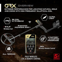 XP Metal Detectors ORX Detector, Dedicated to Treasure and Relic Hunting - FX02 Wired & WSAUDIO Wireless Headphones, 11" X35 Coil, Remote Control & S-Telescopic Lite Stem (ORX-28X35FX02E)
