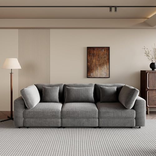 Merax 105" Comfy 3-Seater Sofa with Removable Back Cushions and 5 Pillows Grey