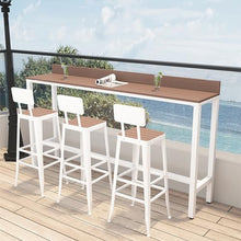 Yclty Outdoor Bar Table, Patio Pub Height Table with Anti-Fall Baffle, All-Weather Bar Height Counter Table, Narrow Dining Table for Hot Tub, Garden & Backyard(Color:White+Wood,Size:L-47.2in)