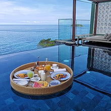 Round Perforated Water Floating Breakfast Tray, Large-Capacity Rattan Dinner Plate, Home Pool Villa Fruit Basket, Outdoor Party Photo,Yellow,80CM
