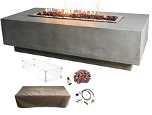 Elementi Granville Gas Fire Pit Cast Concrete Fire Table, Outdoor Fire Pit Electronic Ignition | Canvas Cover, Lava Rock Included | Free AMS Wind Guard | Light Gray (Propane Gas)