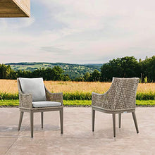 Armen Living Grenada Outdoor Wicker and Aluminum Dining Chair with Gray Cushions - Set of 2
