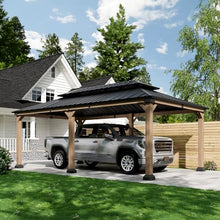 Cedar Wood Gazebo 12x20Ft Hardtop Gazebo, Outdoor Permanent Gazebo Pergola with Galvanized Steel Double Roof Pavilion for Patio Lawn Garden - Beverly Hills Serie