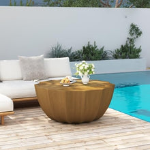35" Indoor Round Coffee Table, Waterproof Coffee Table Modern MgO Cement Design End Tables for Living Room, Outdoor Patio Coffee Tables for Garden, Backyard, Balcony, Wood