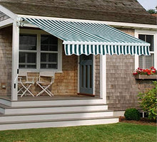 Diensweek 8'x7' Patio Awning Retractable Fully Assembled, Manual Commercial Grade - Quality 100% 280G Ployester Window Door Sunshade Shelter - Deck Canopy Balcony P100 Series (Green/White Stripes)