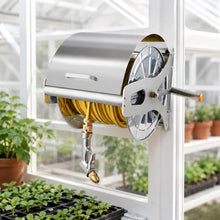 304 Stainless Steel Garden Hose Reel, Wall Mounted or Freestanding, Manual Crank, Holds up to 164 ft of 1/2 Inch Hose, Brass Fittings and Metal Nozzle 40m